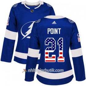 Dame Ishockey Tampa Bay Lightning Tröja Brayden Point 21 Adidas 2017-2018 Blå USA Flag Fashion Authentic